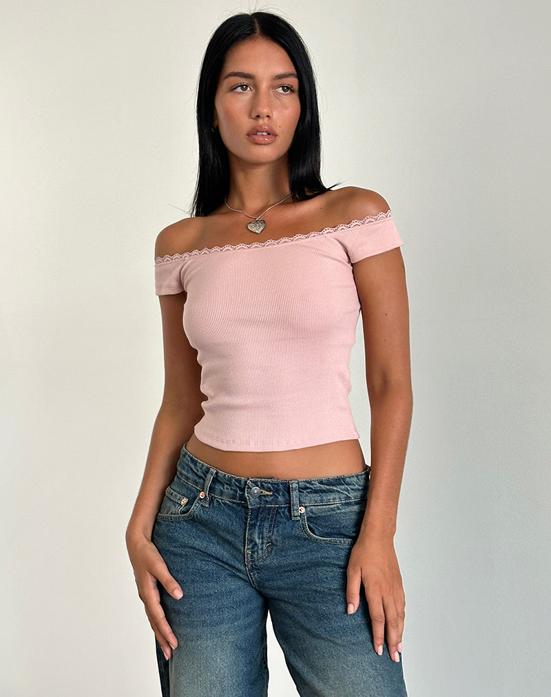 Chacha Top in Rib Lace Pink Lady-Nico Sky