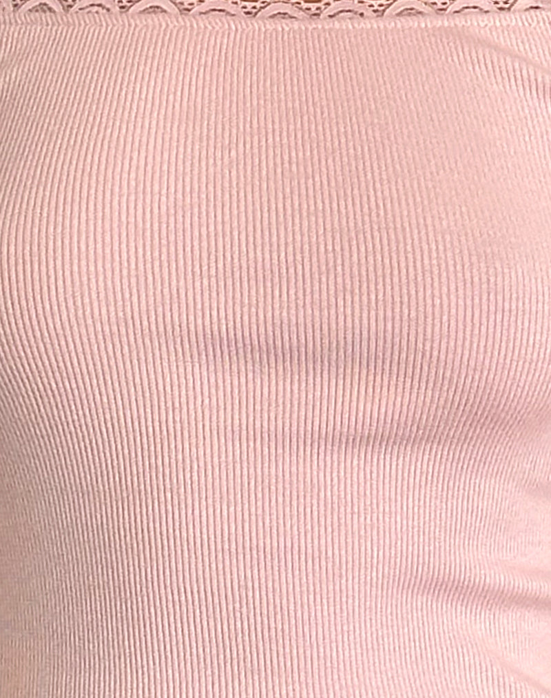 Chacha Top in Rib Lace Pink Lady-Nico Sky