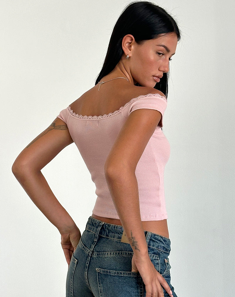 Chacha Top in Rib Lace Pink Lady-Nico Sky