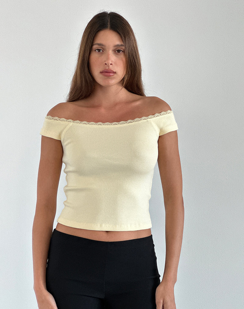 Chacha Top in Rib Lace Buttercream-Nico Sky