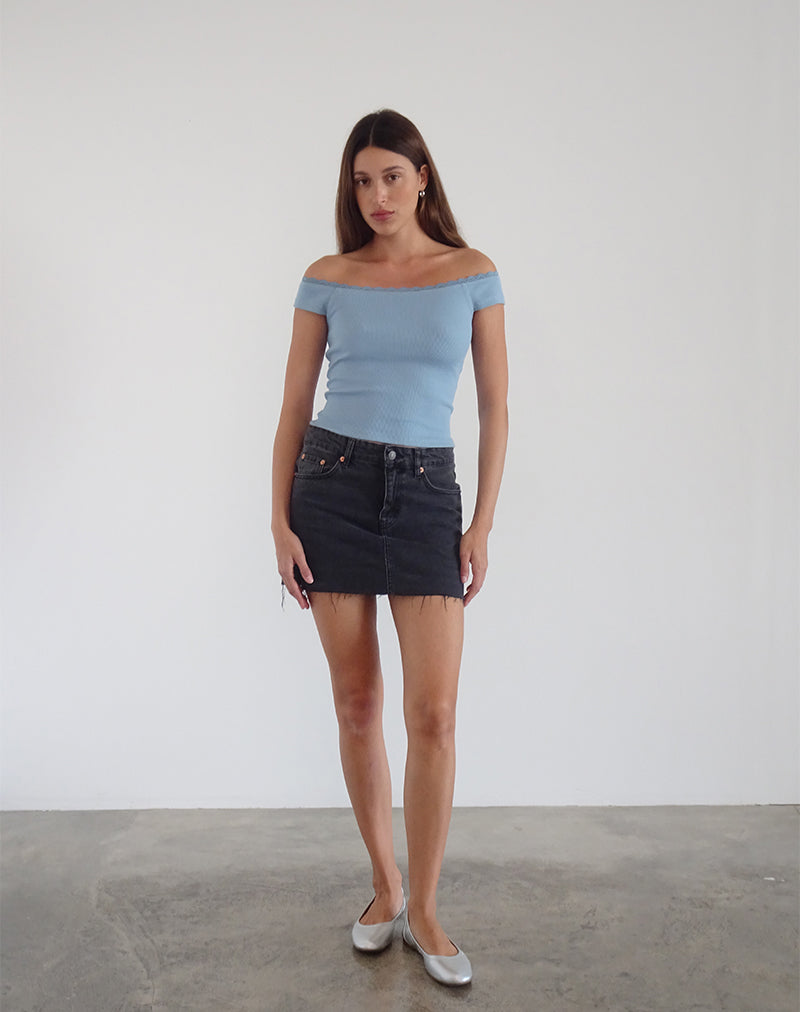 Chacha Ribbed Bardot Top in Nantucket Blue Lace-Nico Sky