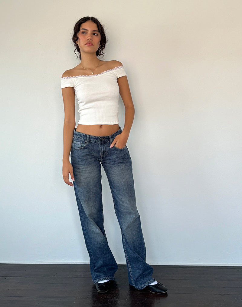 Chacha Top in Off White Rib Lace-Nico Sky