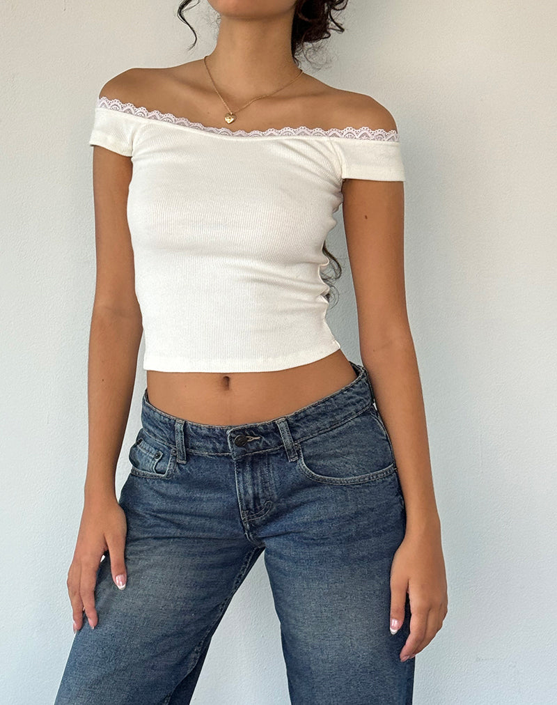 Chacha Top in Off White Rib Lace-Nico Sky