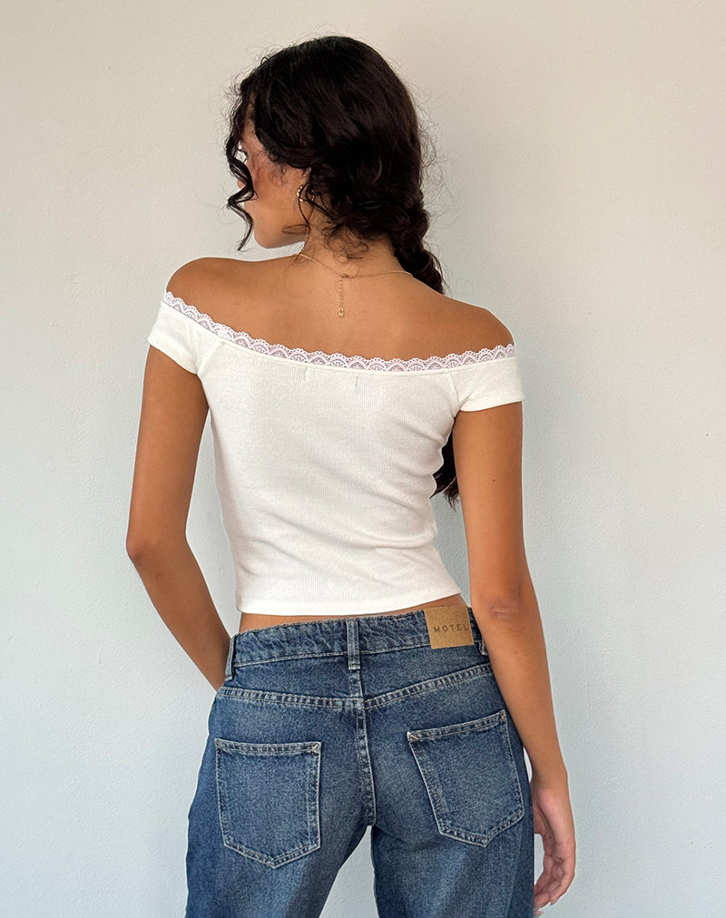 Chacha Top in Off White Rib Lace-Nico Sky