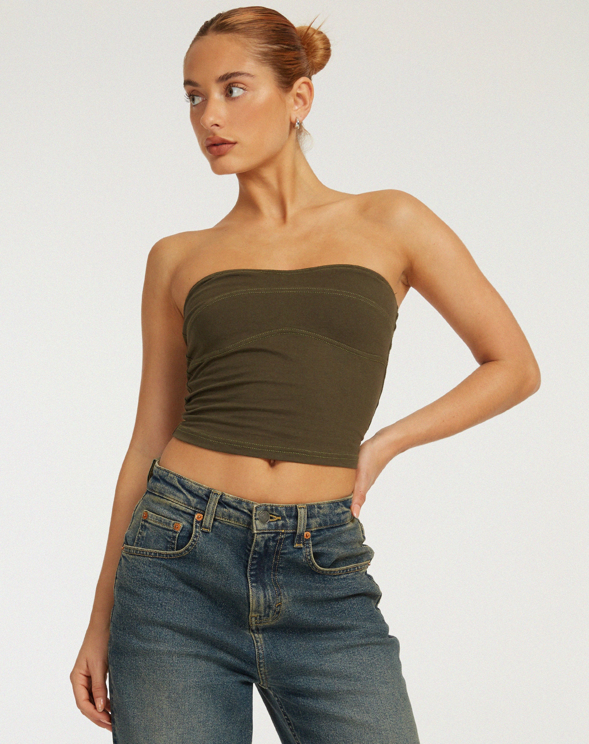 Chae Bandeau Top in Olive-Nico Sky