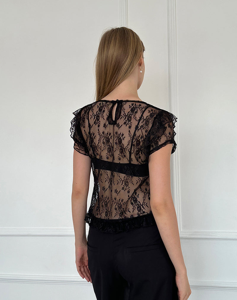Champel Top in Wild Rose Lace Black-Nico Sky