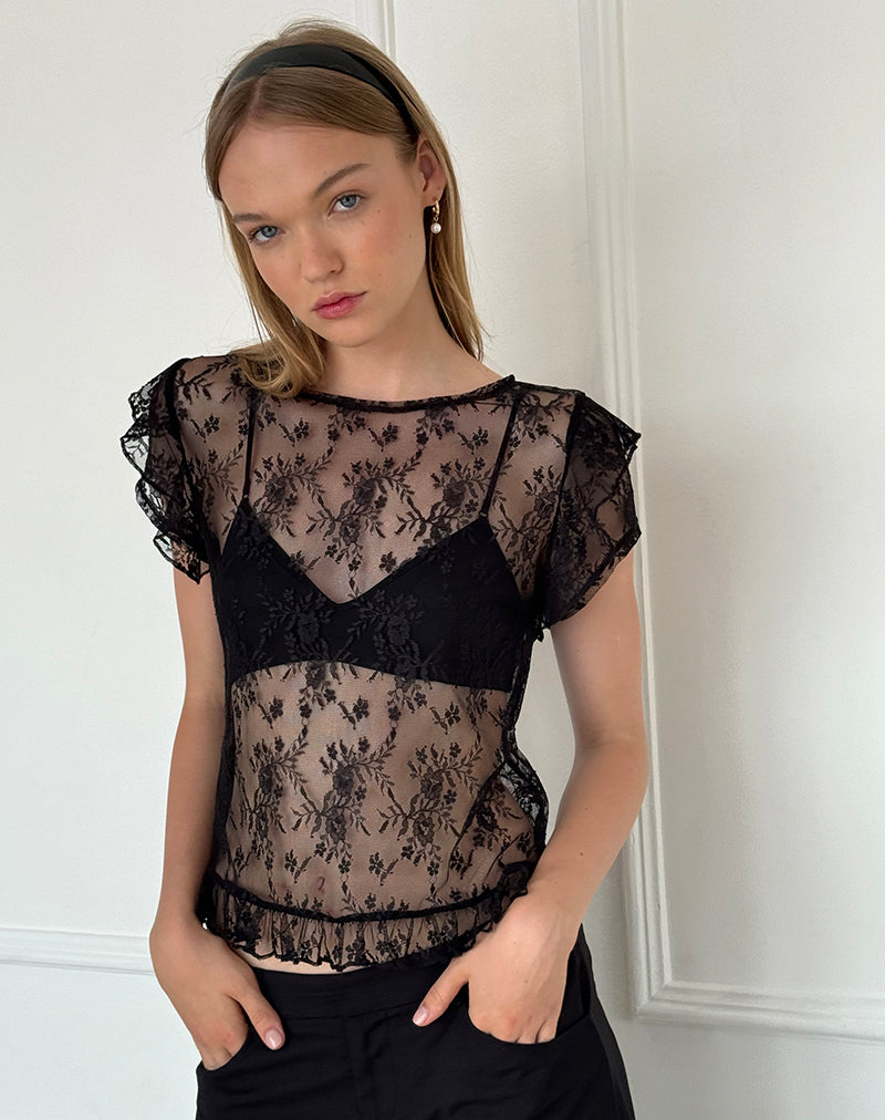 Champel Top in Wild Rose Lace Black-Nico Sky