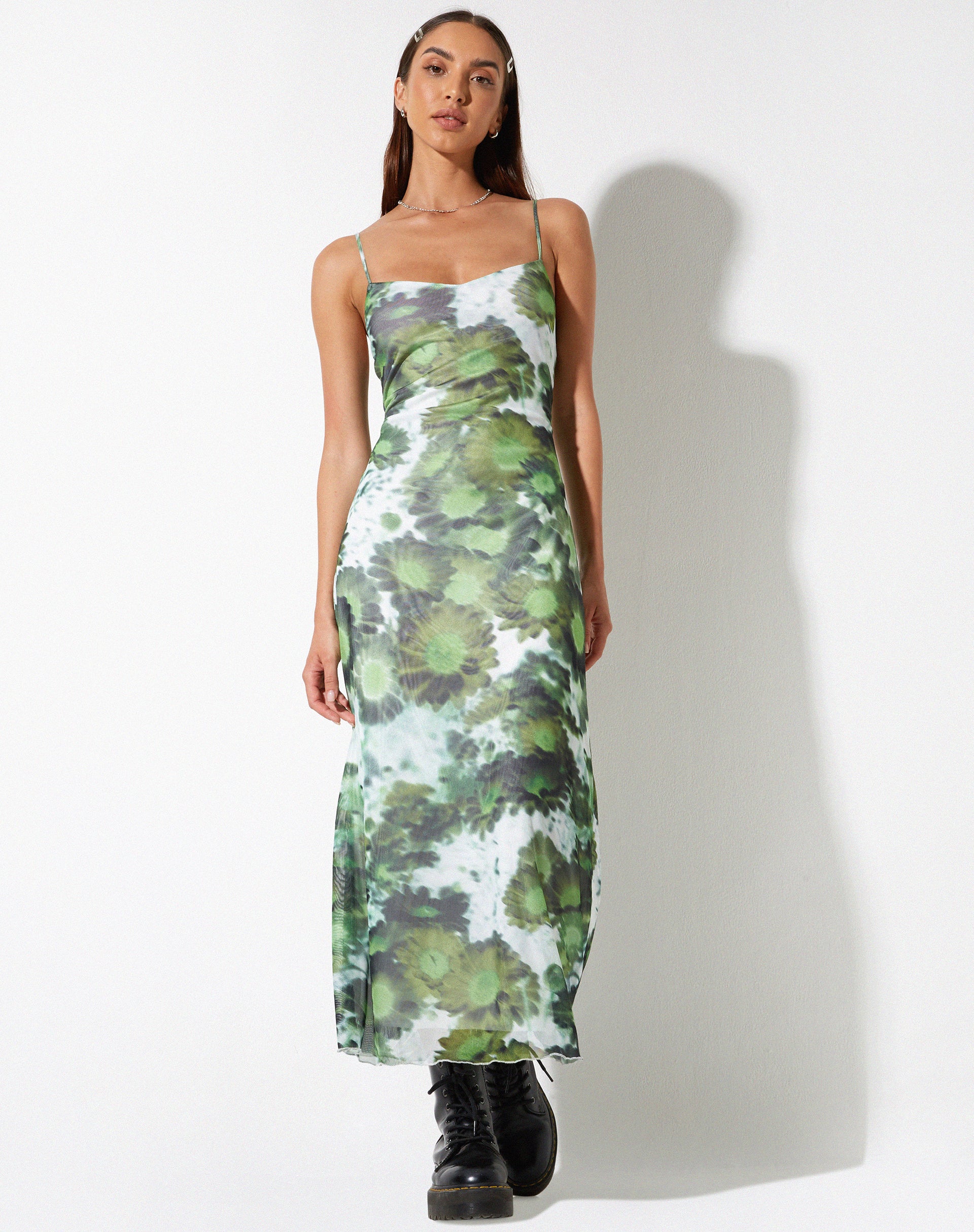 Chanda Maxi Dress in Xray Blurred Daisy Green-Nico Sky