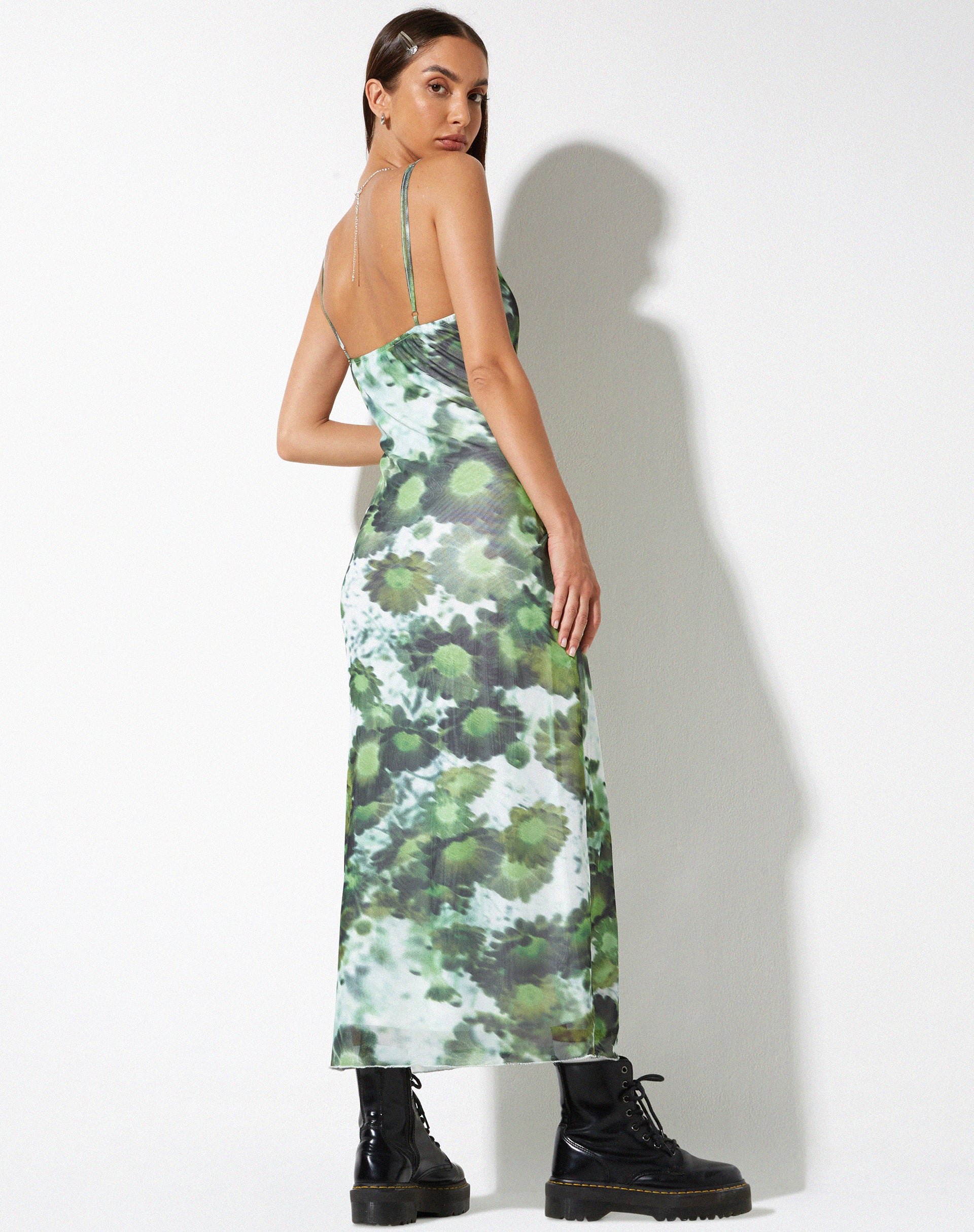 Chanda Maxi Dress in Xray Blurred Daisy Green-Nico Sky