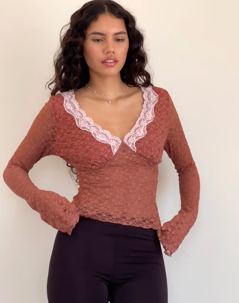 Chantal Long Sleeve Lace Top in Withered Rose-Nico Sky
