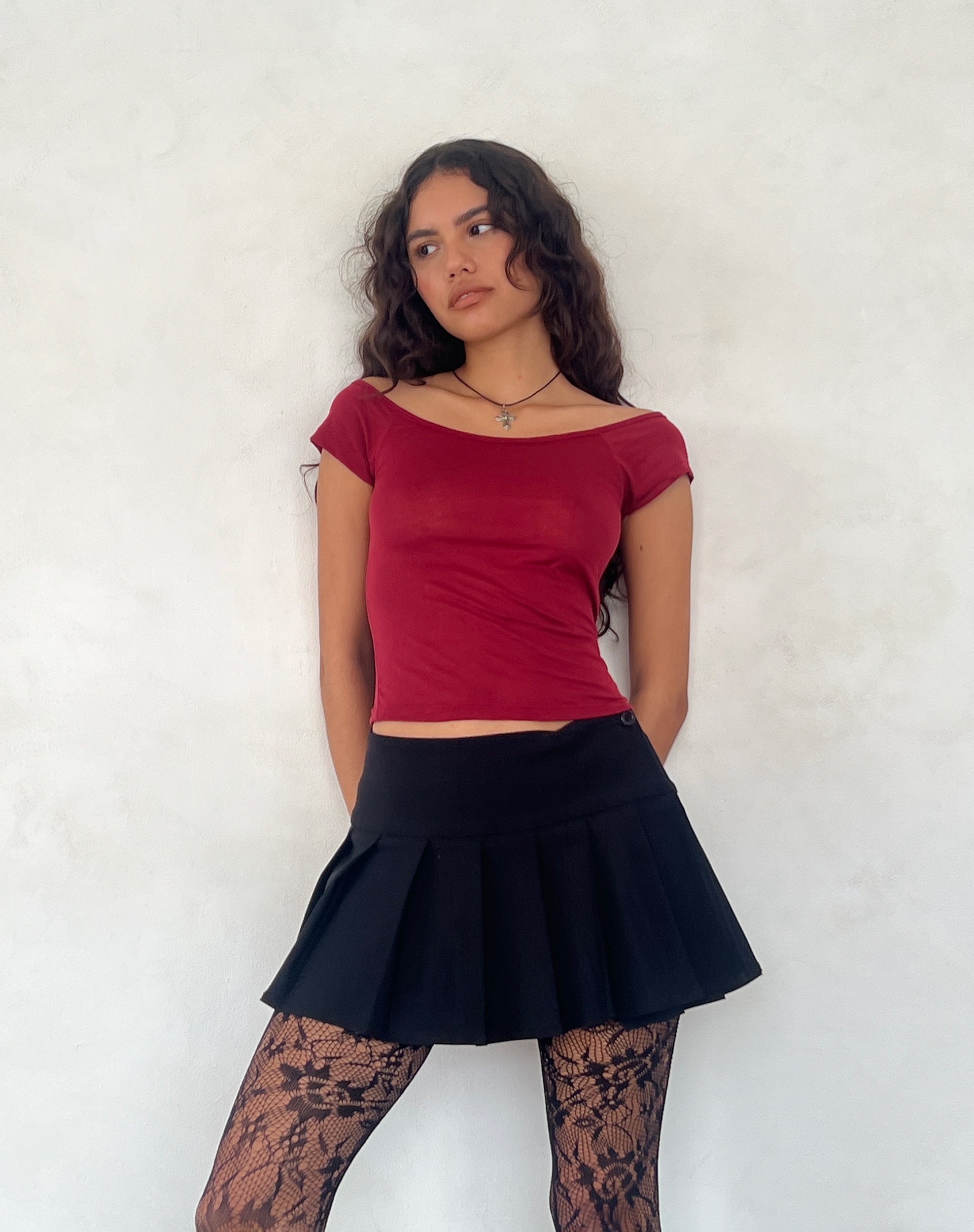 Charya Off The Shoulder Top in Adrenaline Red-Nico Sky