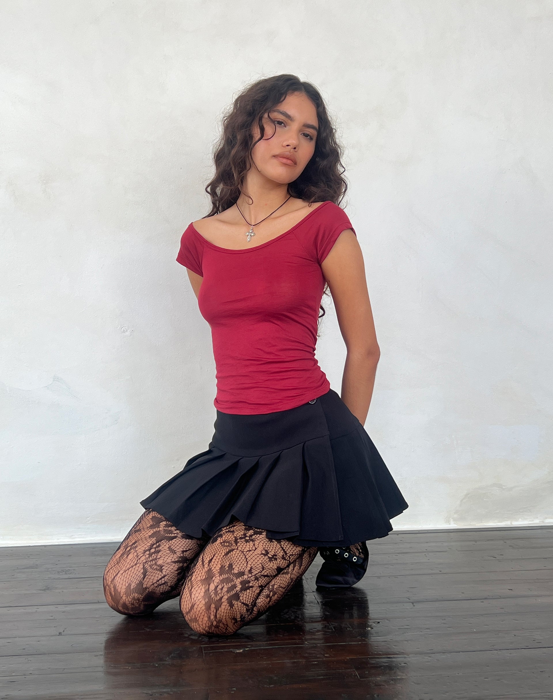 Charya Off The Shoulder Top in Adrenaline Red-Nico Sky