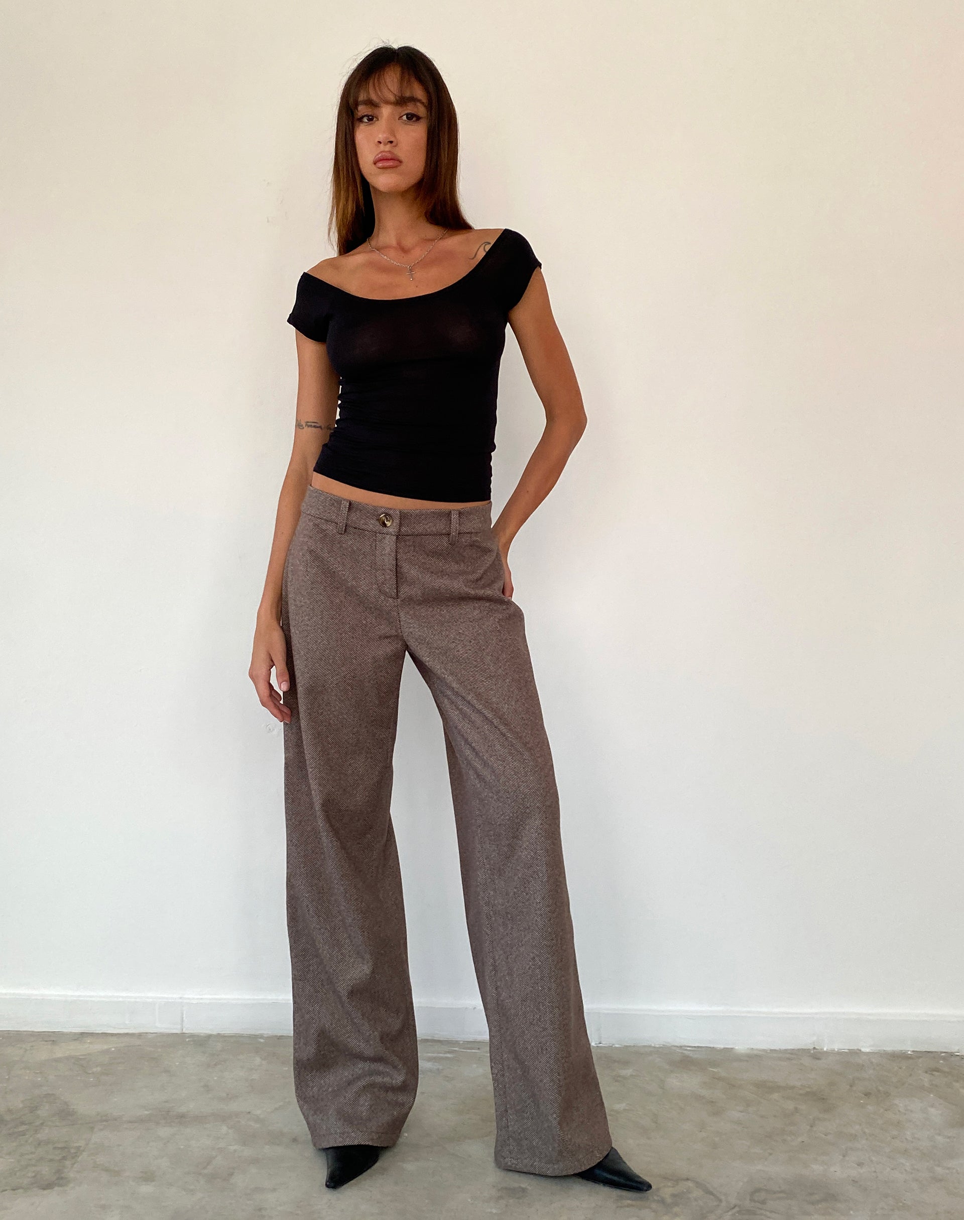 Helsa Low Rise Trouser in Dark Brown Tailoring-Nico Sky