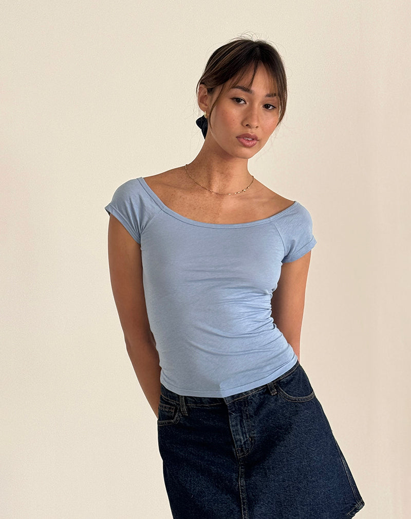 Charya Off Shoulder Top in Nantucket Blue-Nico Sky