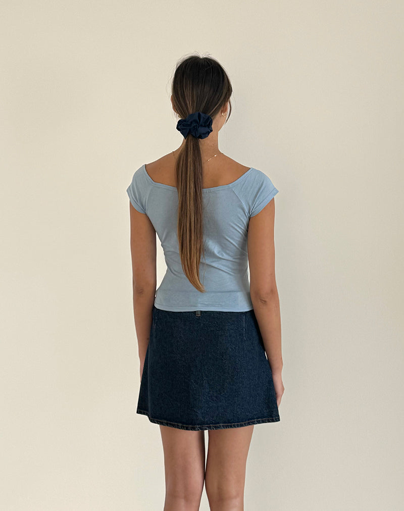 Charya Off Shoulder Top in Nantucket Blue-Nico Sky