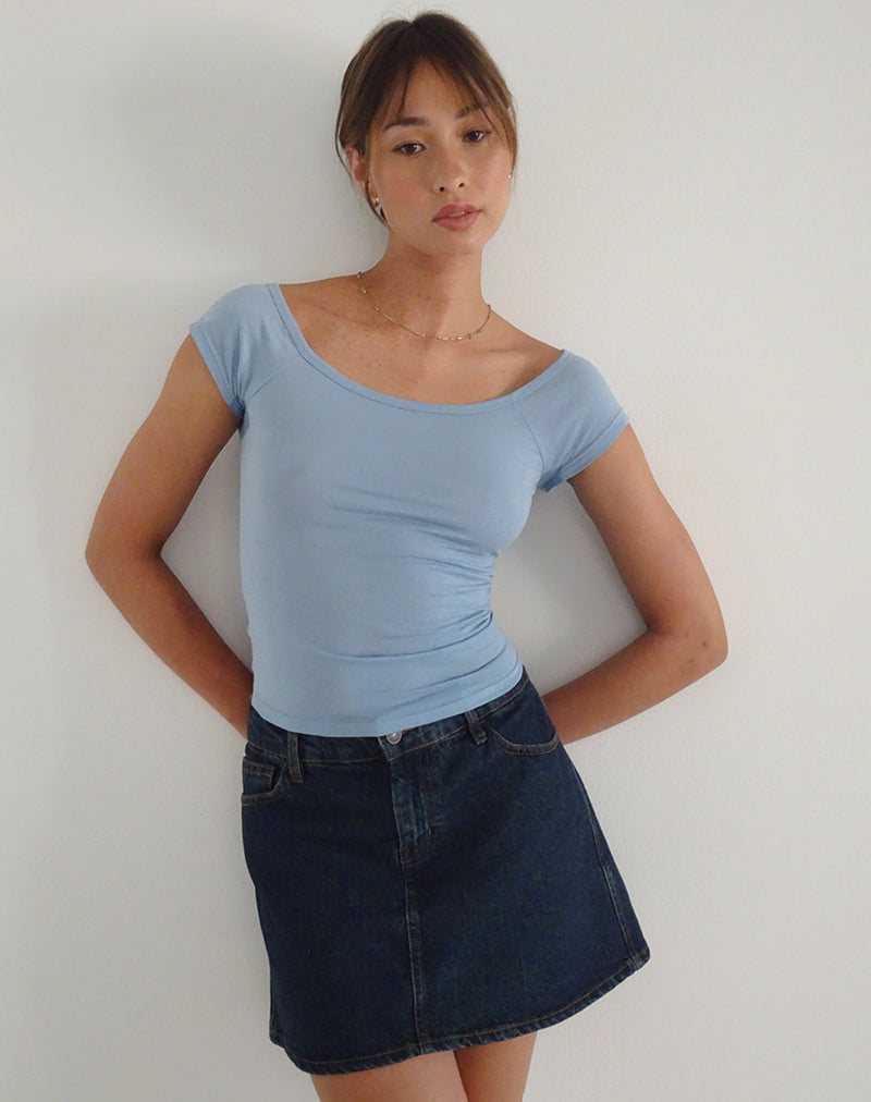 Charya Off Shoulder Top in Nantucket Blue-Nico Sky