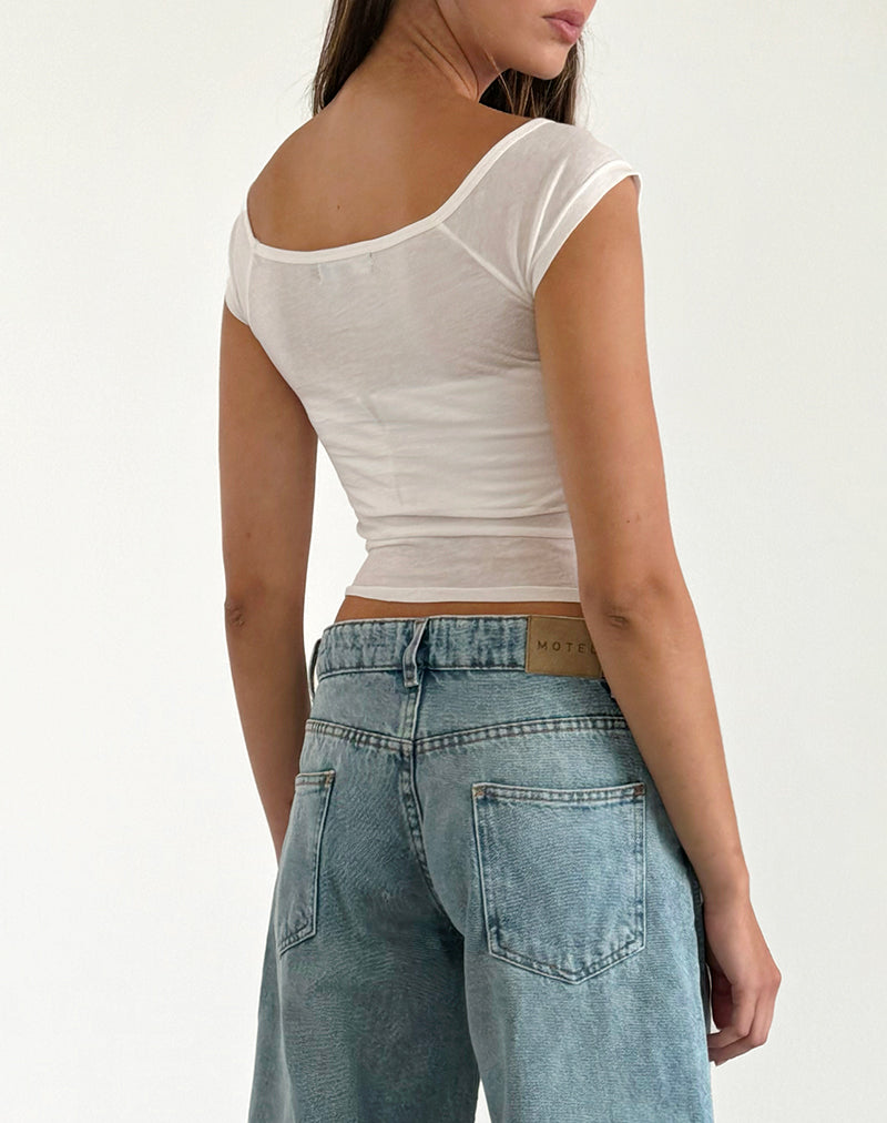 Roomy Extra Wide Low Rise Jeans in Washed Blue Green-Nico Sky