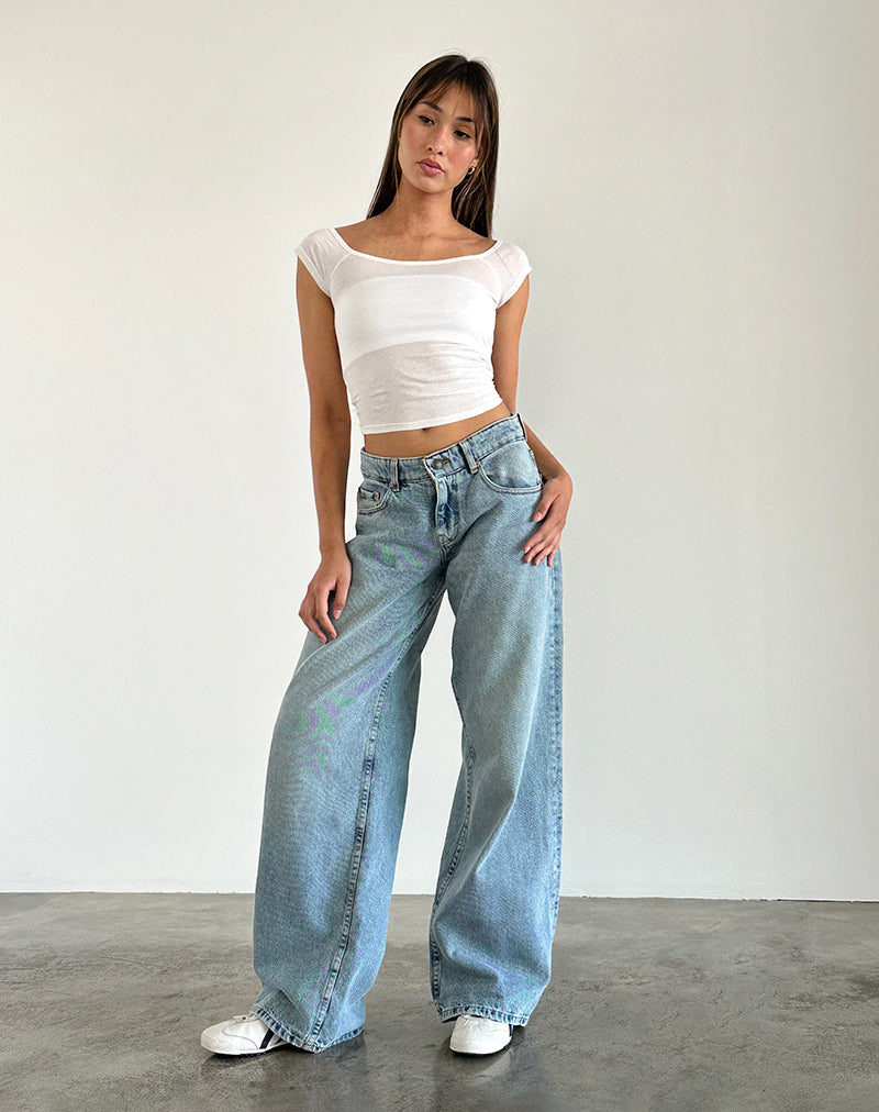 Roomy Extra Wide Low Rise Jeans in Washed Blue Green-Nico Sky
