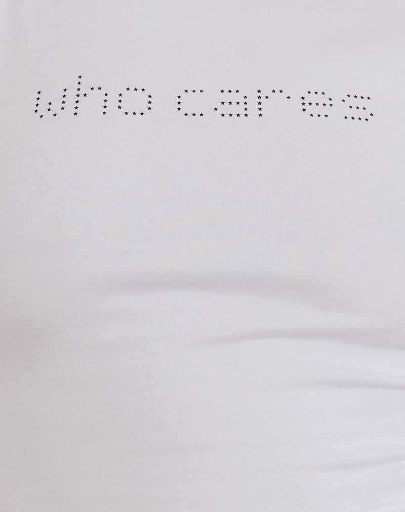 Chihiro Puff Sleeve Baby Tee in White Who Cares-Nico Sky