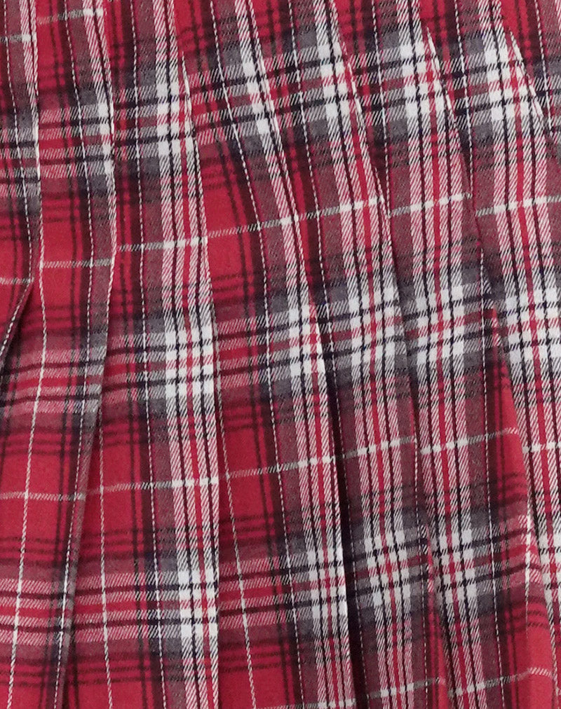 Cida Small Pleat Mini Skirt in Red Check-Nico Sky