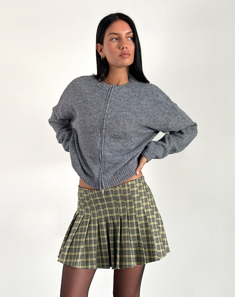 Cida Small Pleated Mini Skirt in Yellow Check-Nico Sky