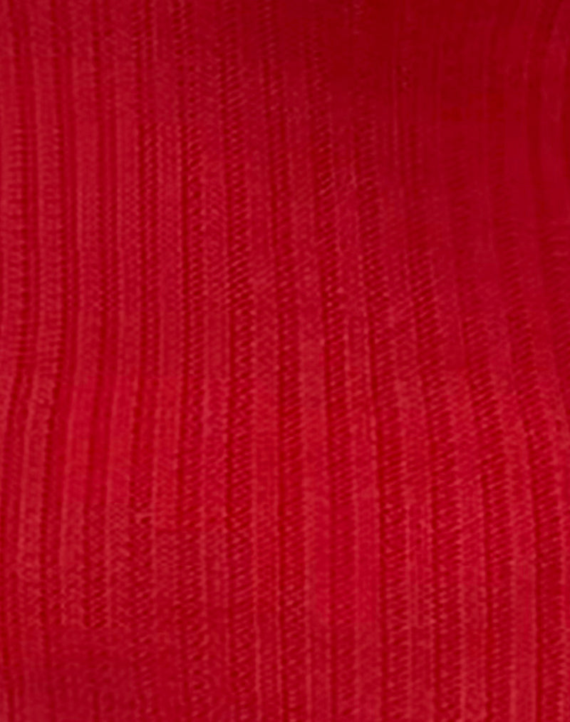 Circe Off-Shoulder Long Sleeve Knit Top in Red-Nico Sky