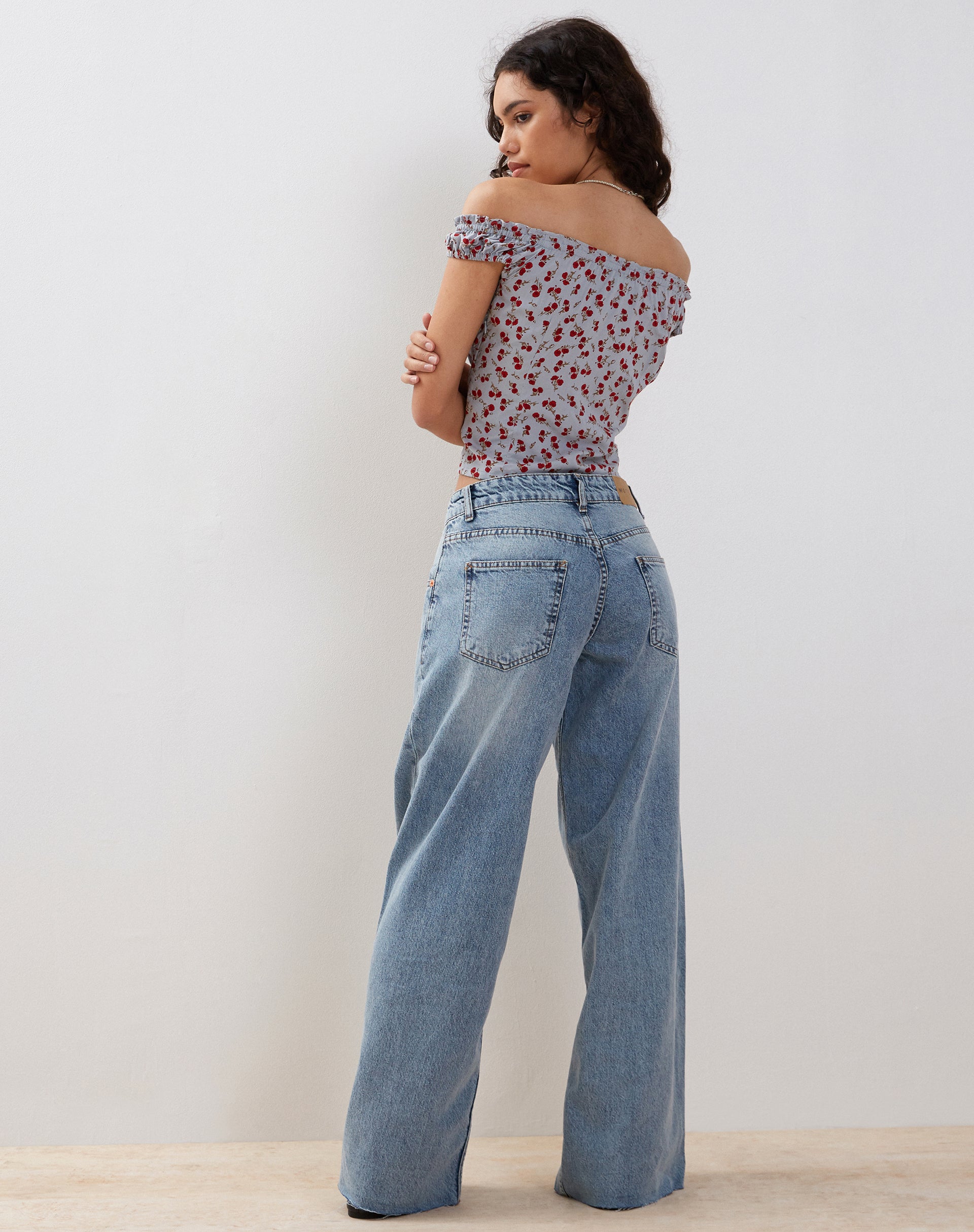 Citra Bardot Frill Top in Blue Floral Ditsy-Nico Sky