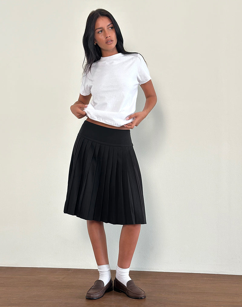 Citrani Pleated Midi Skirt in Black-Nico Sky