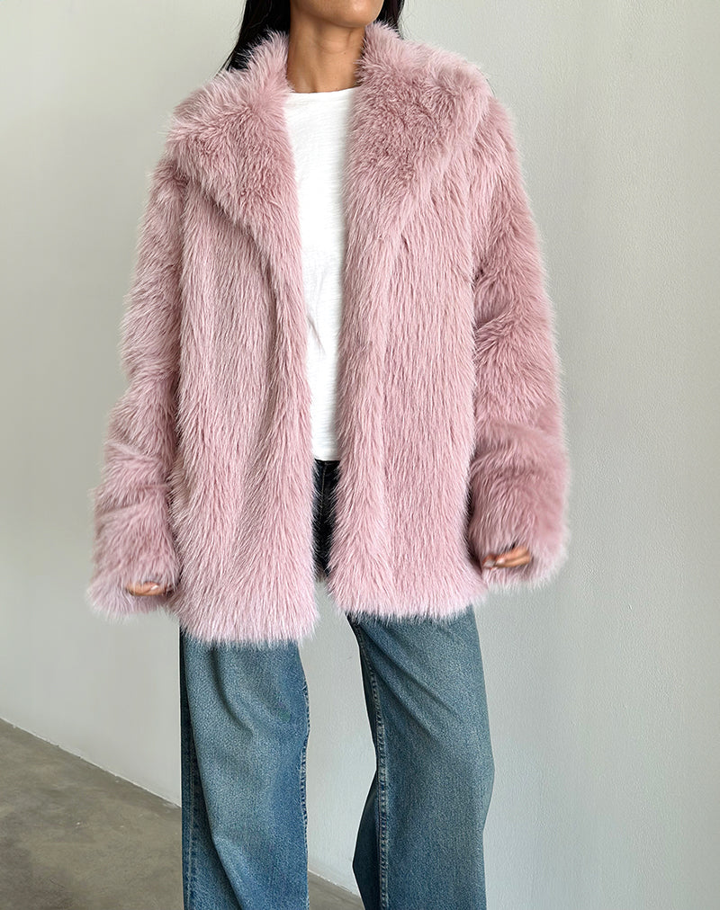 Lupita Jacket in Faux Fur Dusty Pink-Nico Sky
