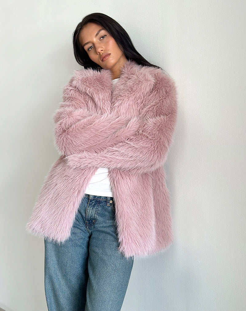 Lupita Jacket in Faux Fur Dusty Pink-Nico Sky