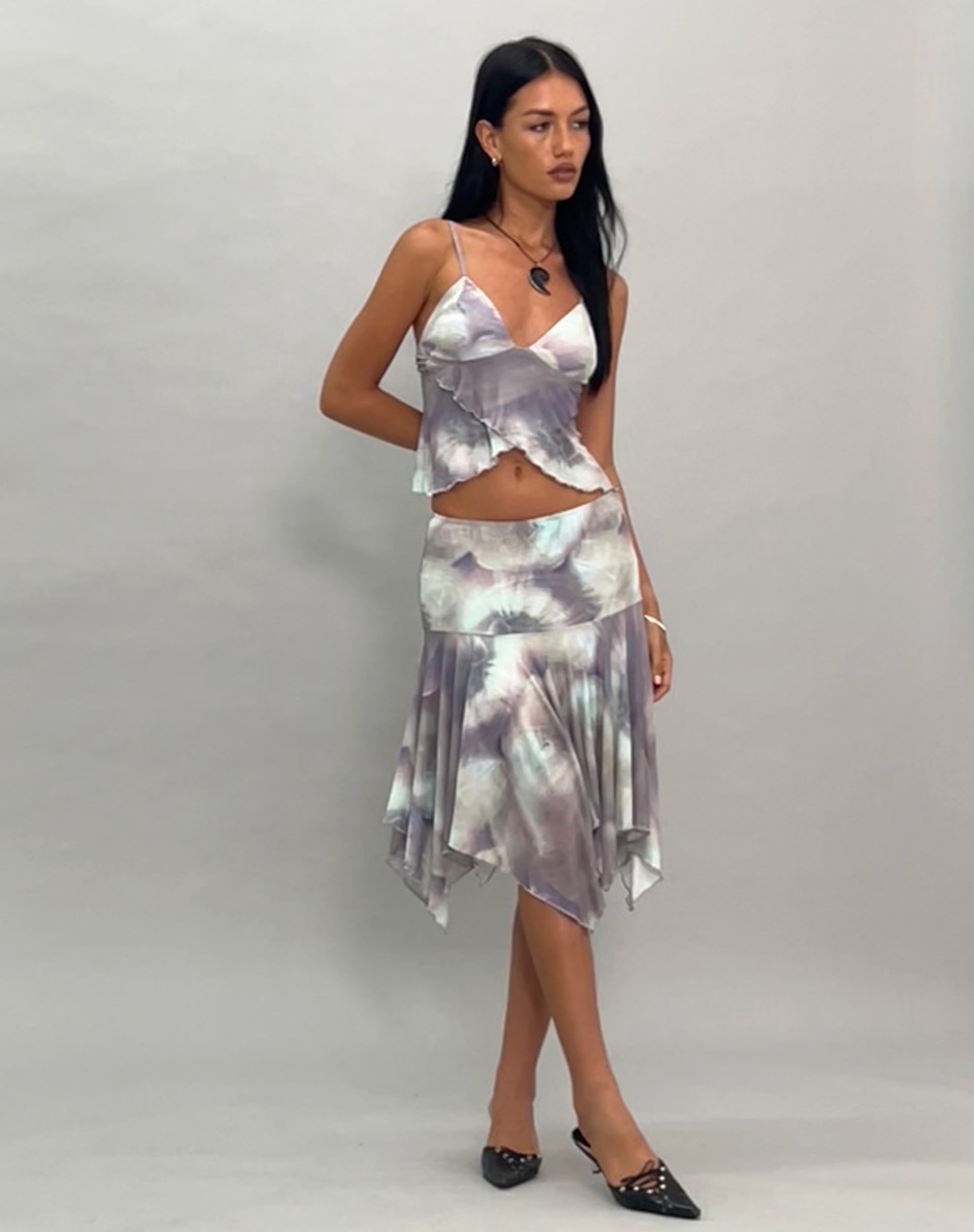 Cojira Mesh Butterfly Top in Printed Pearly Shell-Nico Sky
