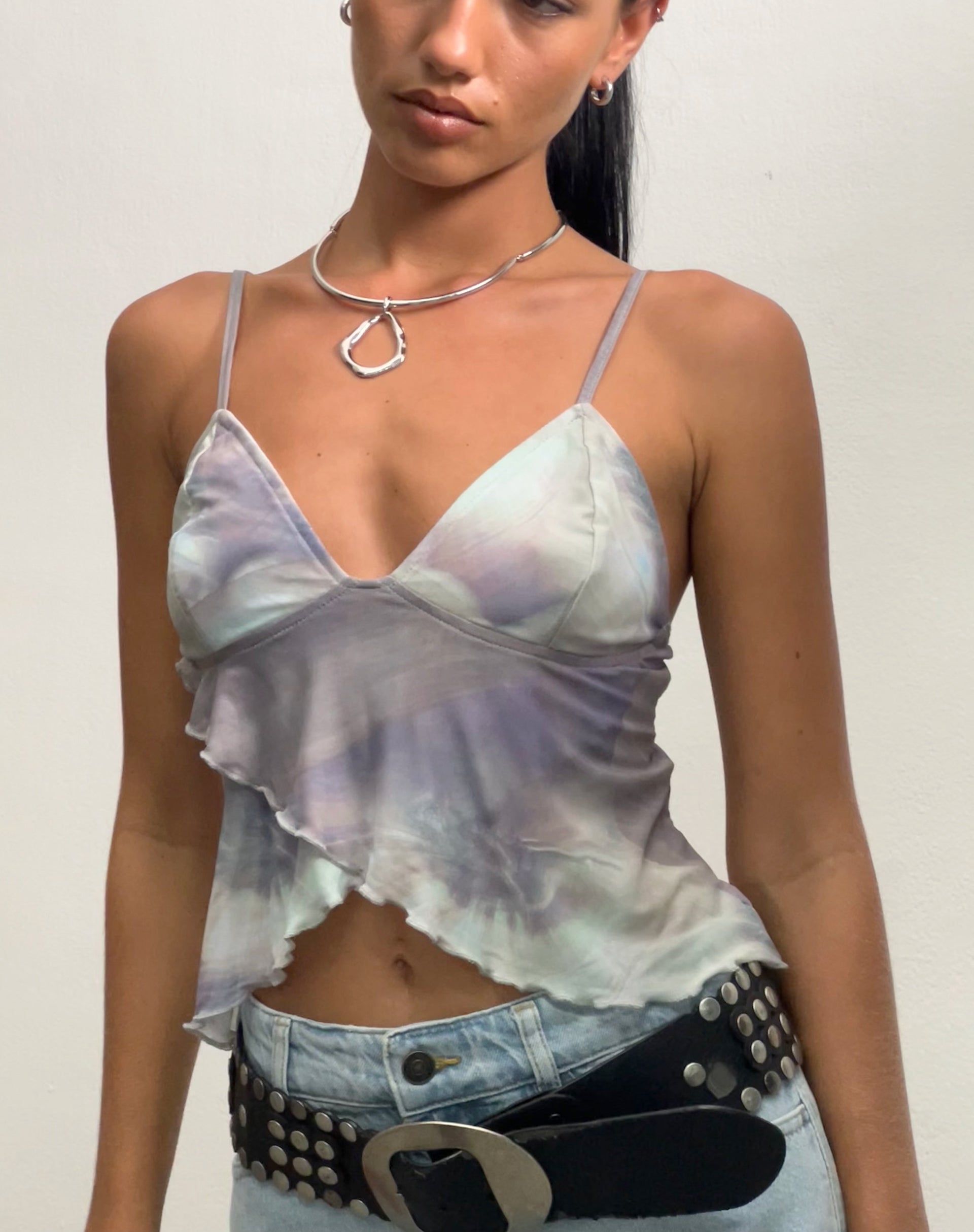 Cojira Mesh Butterfly Top in Printed Pearly Shell-Nico Sky