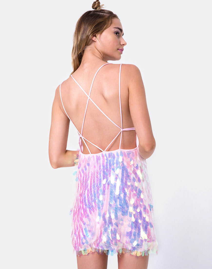 Colete Slip Dress in Opal Unicorn Sequin Pink-Nico Sky