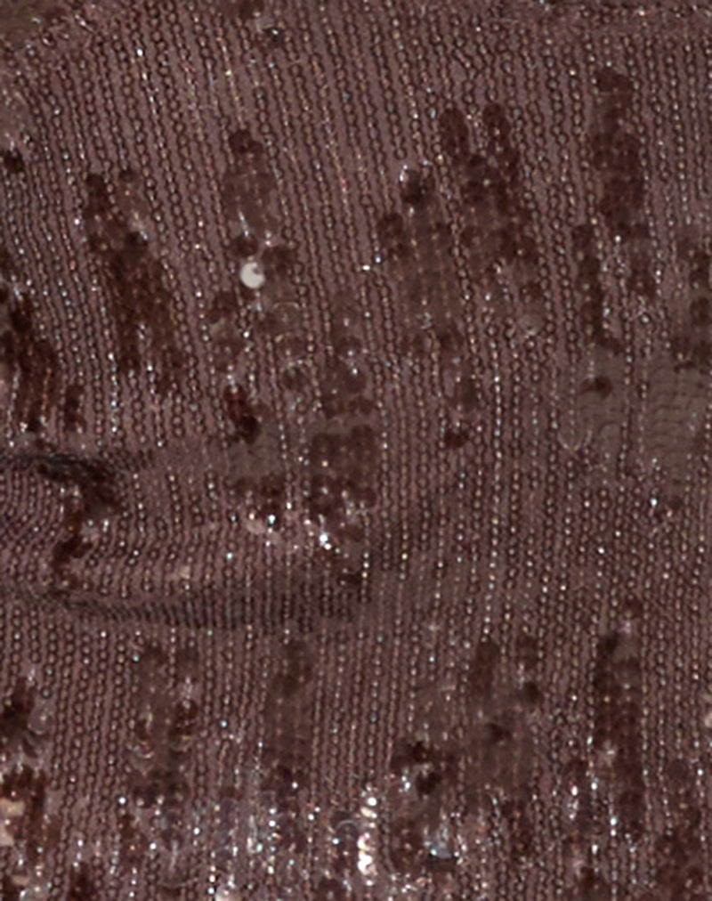 Cosio Halterneck Top in Mixed Sequin Brown-Nico Sky