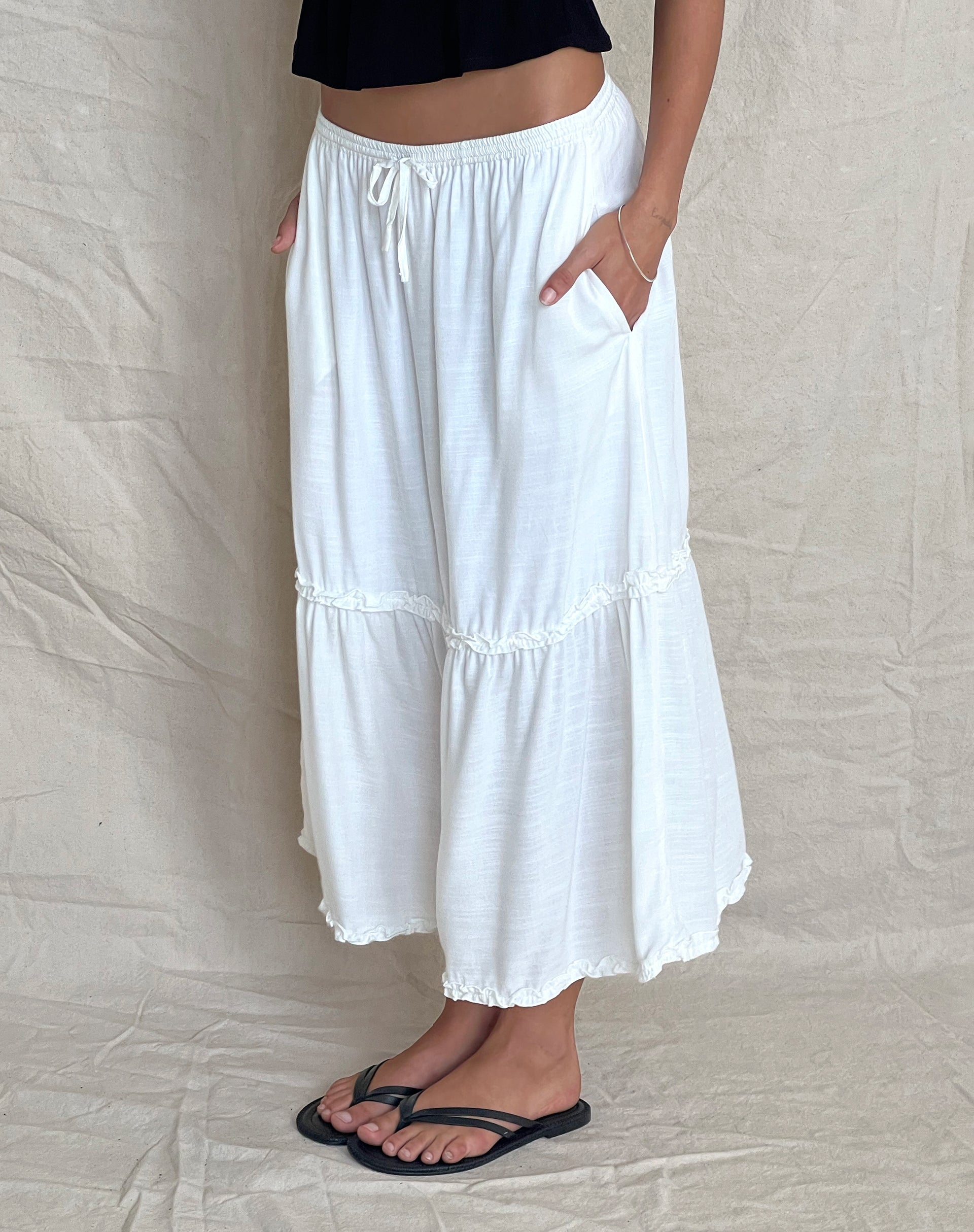 Iyana Midi Skirt in Off White-Nico Sky