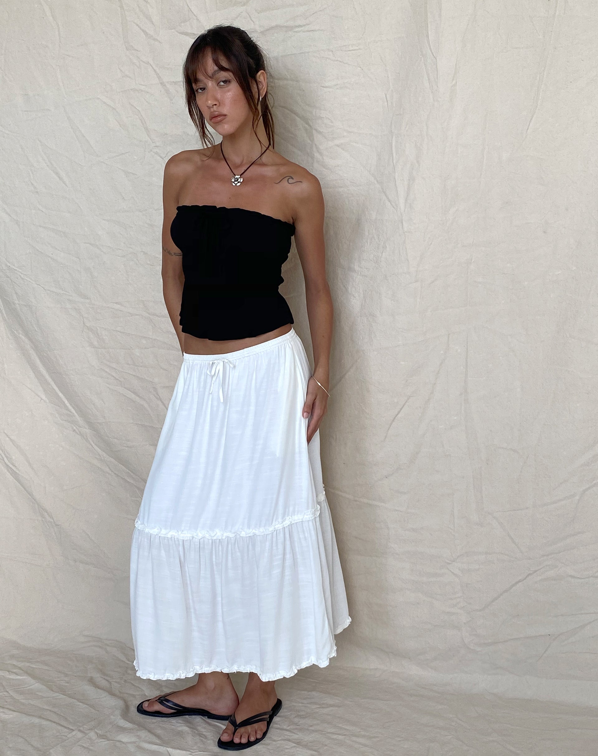 Iyana Midi Skirt in Off White-Nico Sky