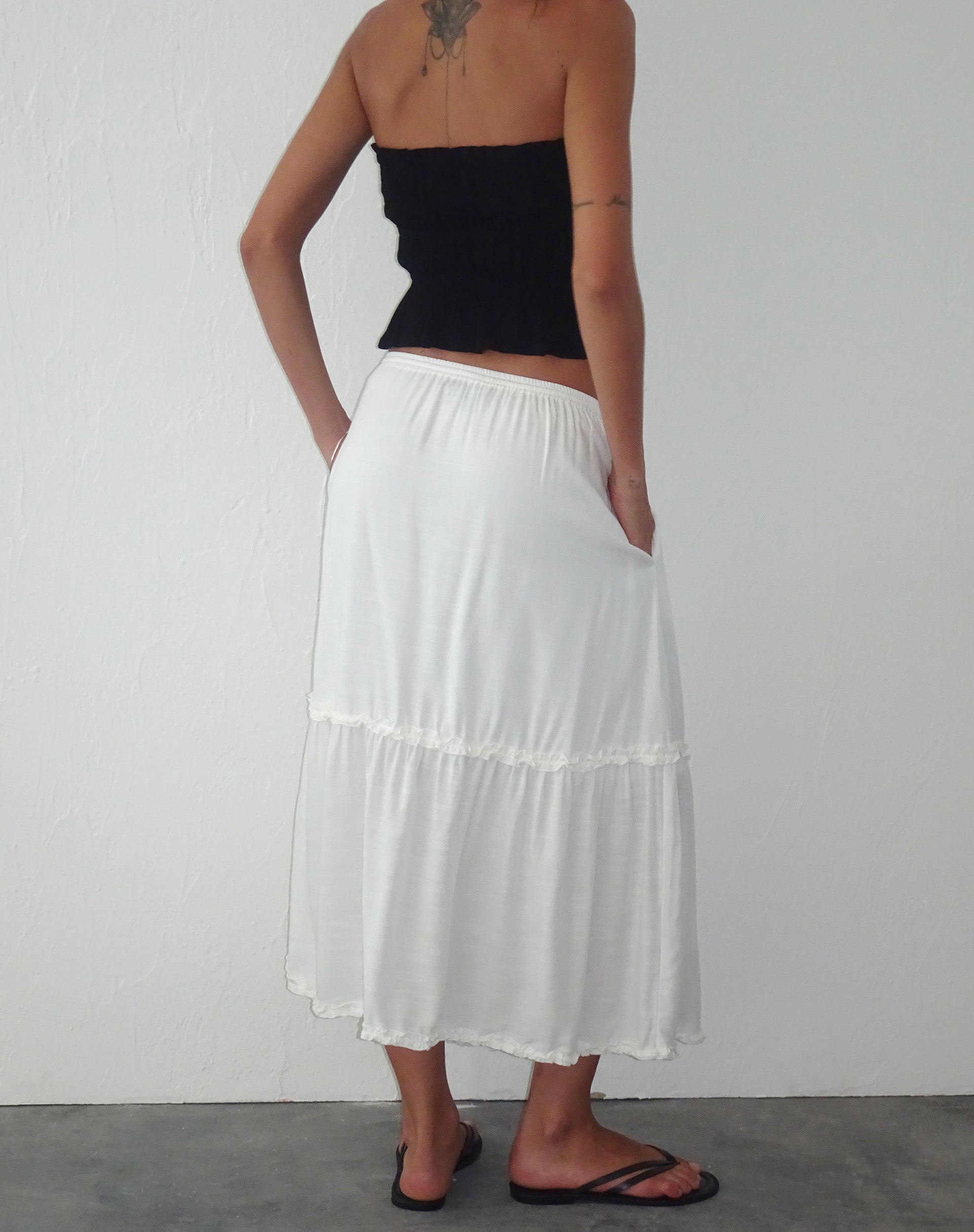 Iyana Midi Skirt in Off White-Nico Sky
