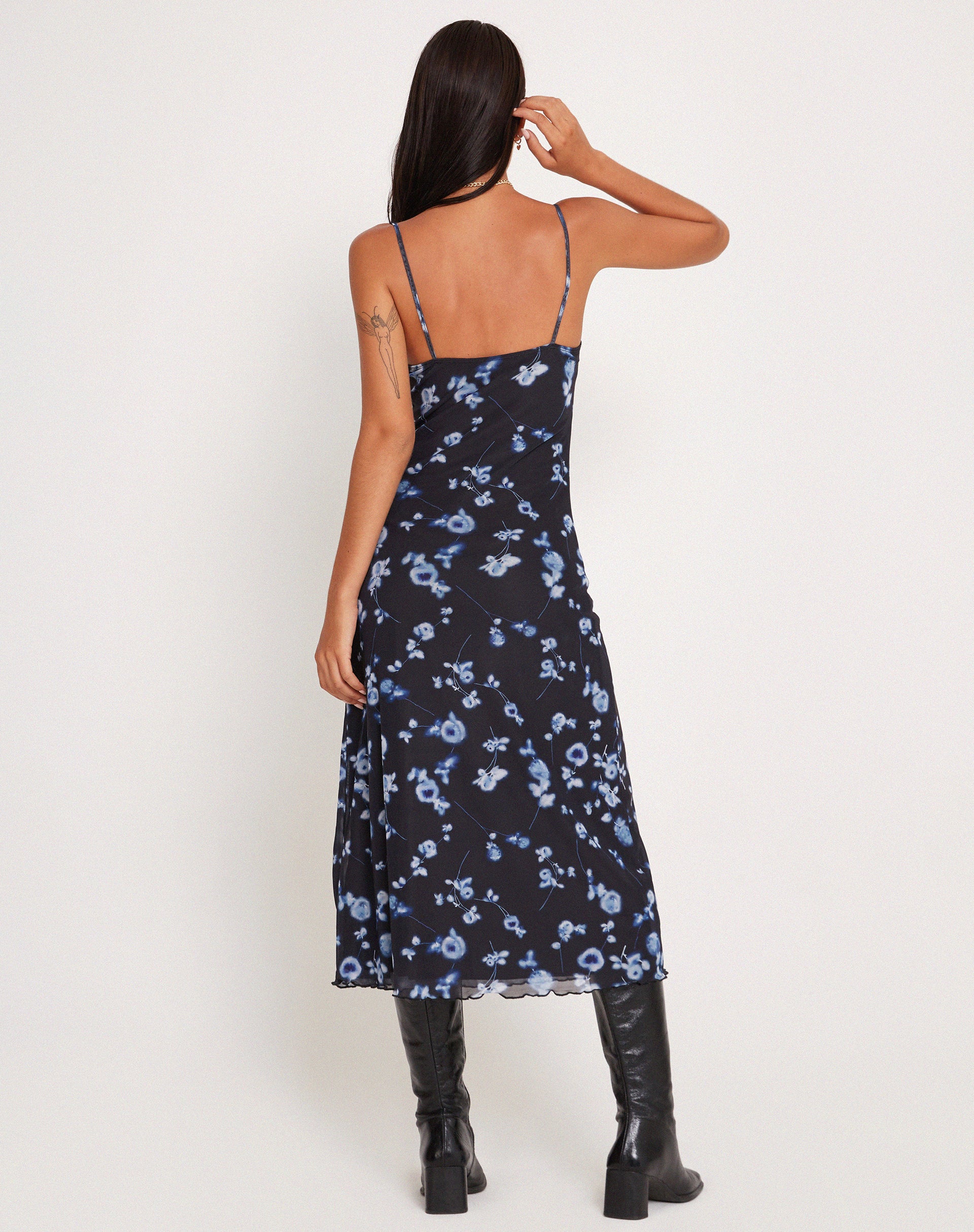 Coya Maxi Dress in Mesh Navy Diffused Floral-Nico Sky