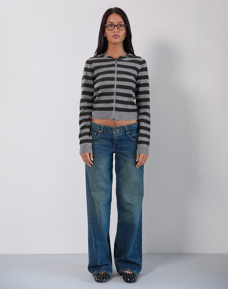 Cozyra Hooded Jacket in Stripe Grey-Nico Sky