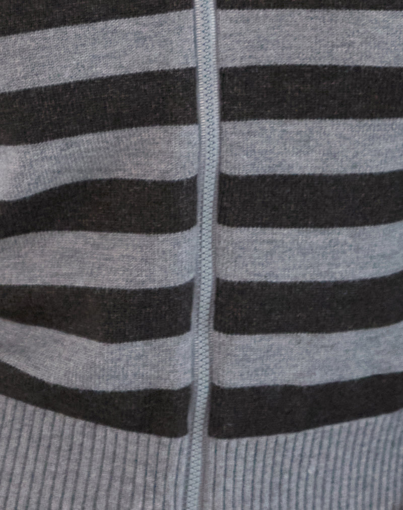 Cozyra Hooded Jacket in Stripe Grey-Nico Sky