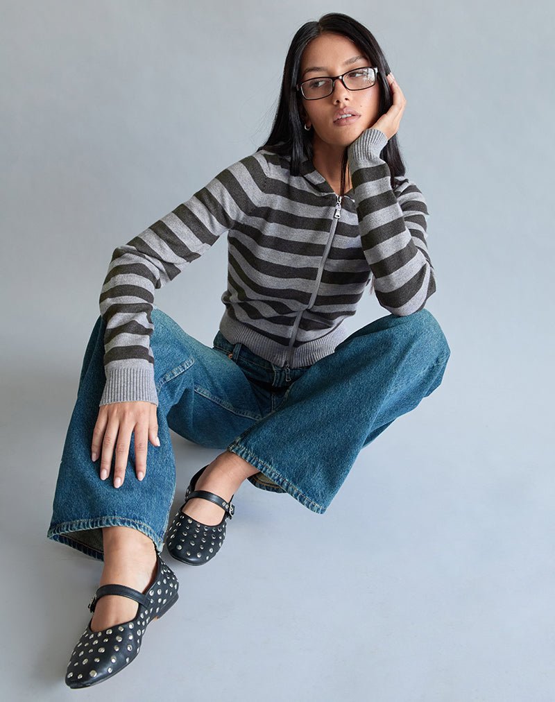 Cozyra Hooded Jacket in Stripe Grey-Nico Sky