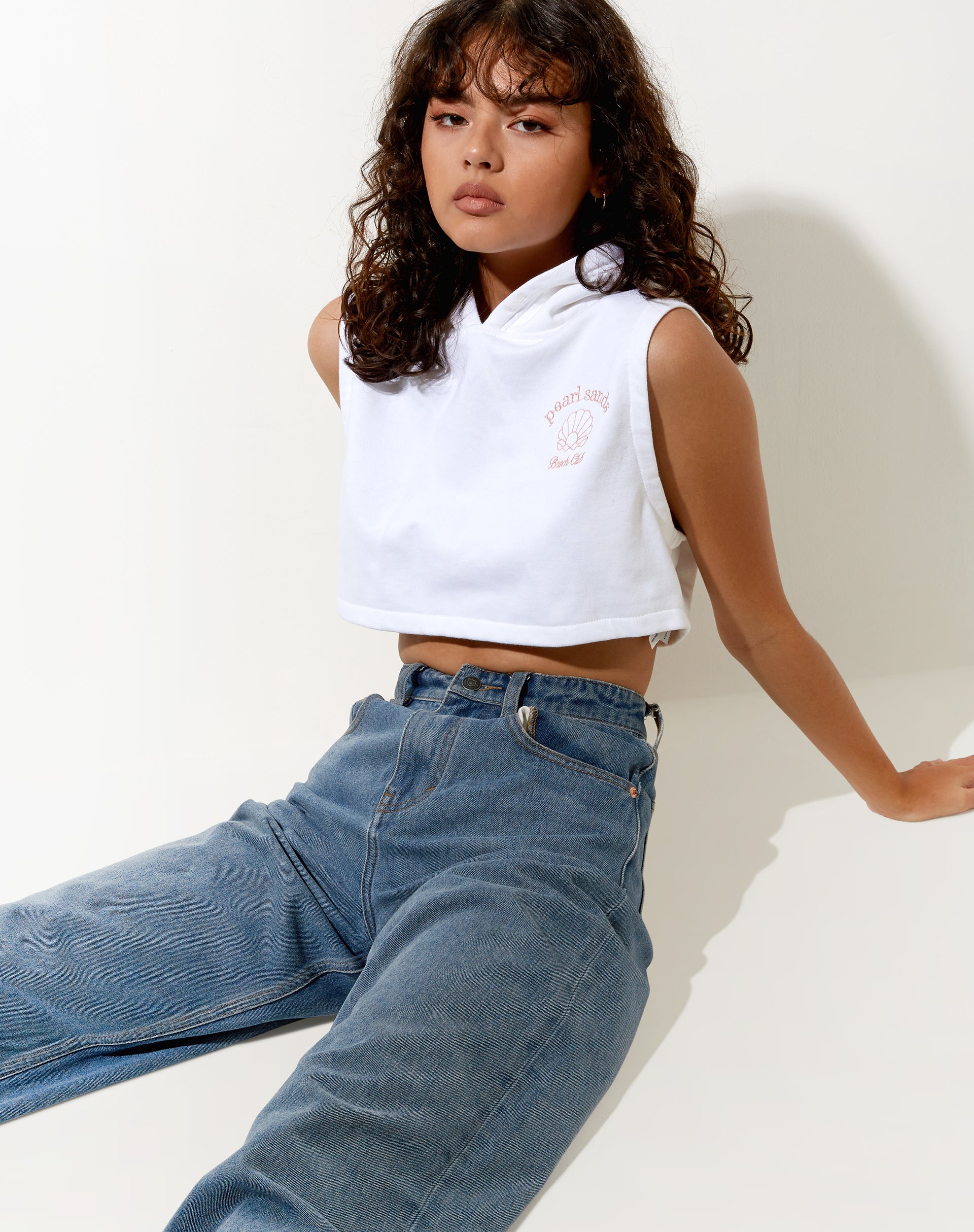 Crodie Hoodie in White Pearl Sand Embro-Nico Sky