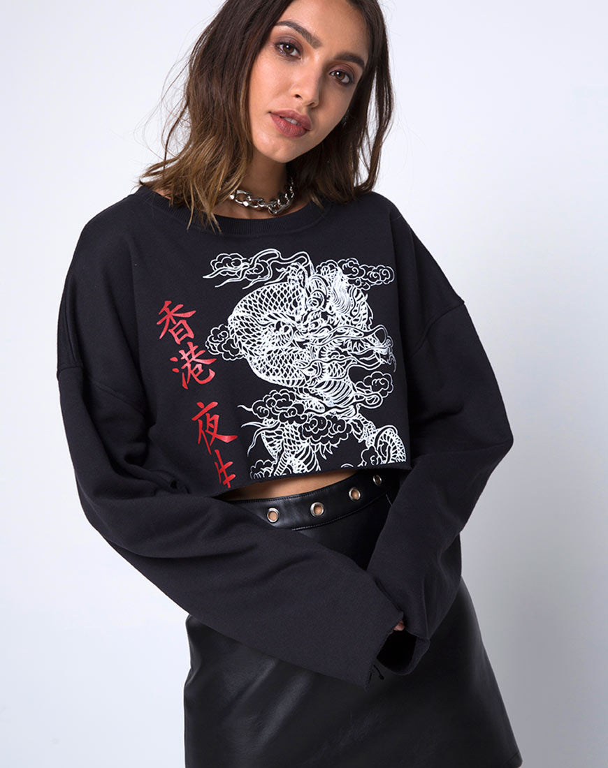 Cropped Sweat in Black HK Nightlife-Nico Sky