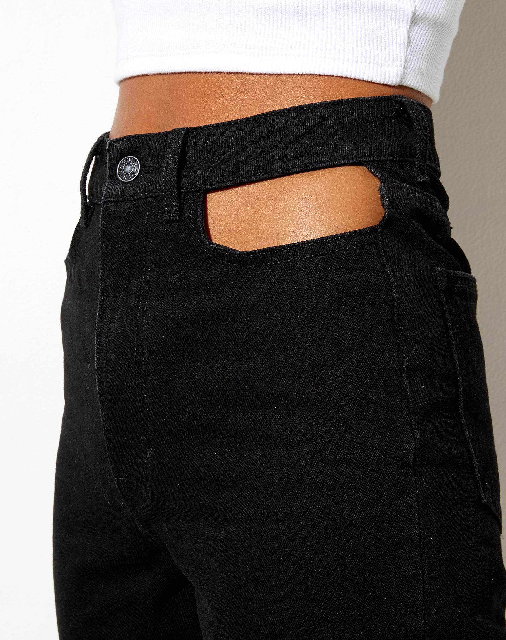 Cut Out Straight Leg Jeans in Black Wash-Nico Sky