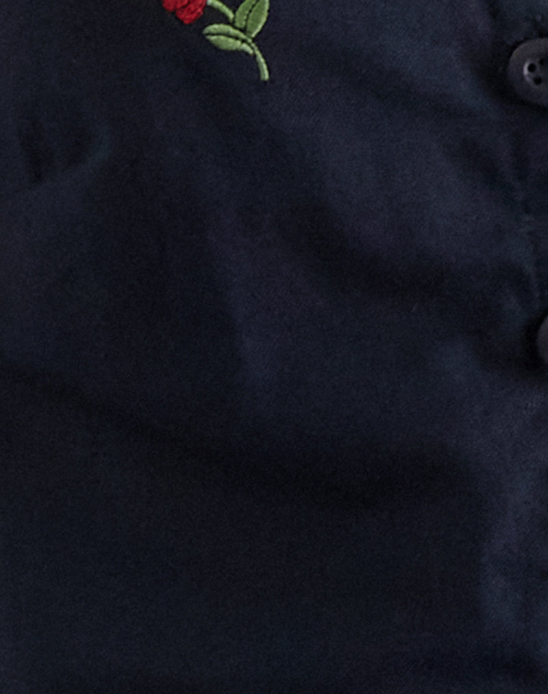 Cyna Button Through Vest in Tapshoe with Rose Embroidery-Nico Sky