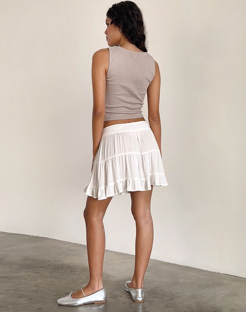 Dacita Mini Skirt in Crinkle Ivory-Nico Sky