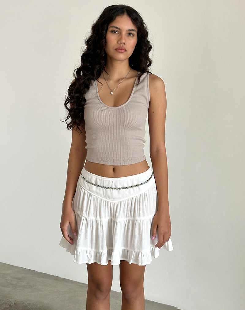 Dacita Mini Skirt in Crinkle Ivory-Nico Sky