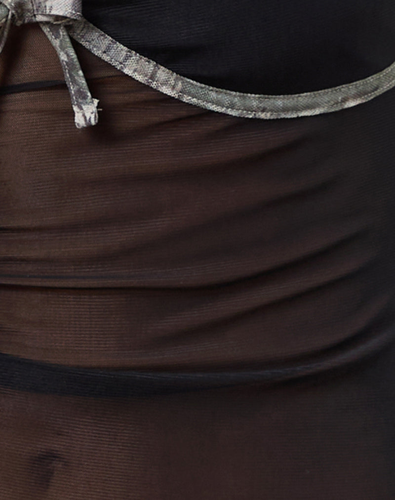 Dalan Cami Top in Black Mesh with Forest Camo Trim-Nico Sky