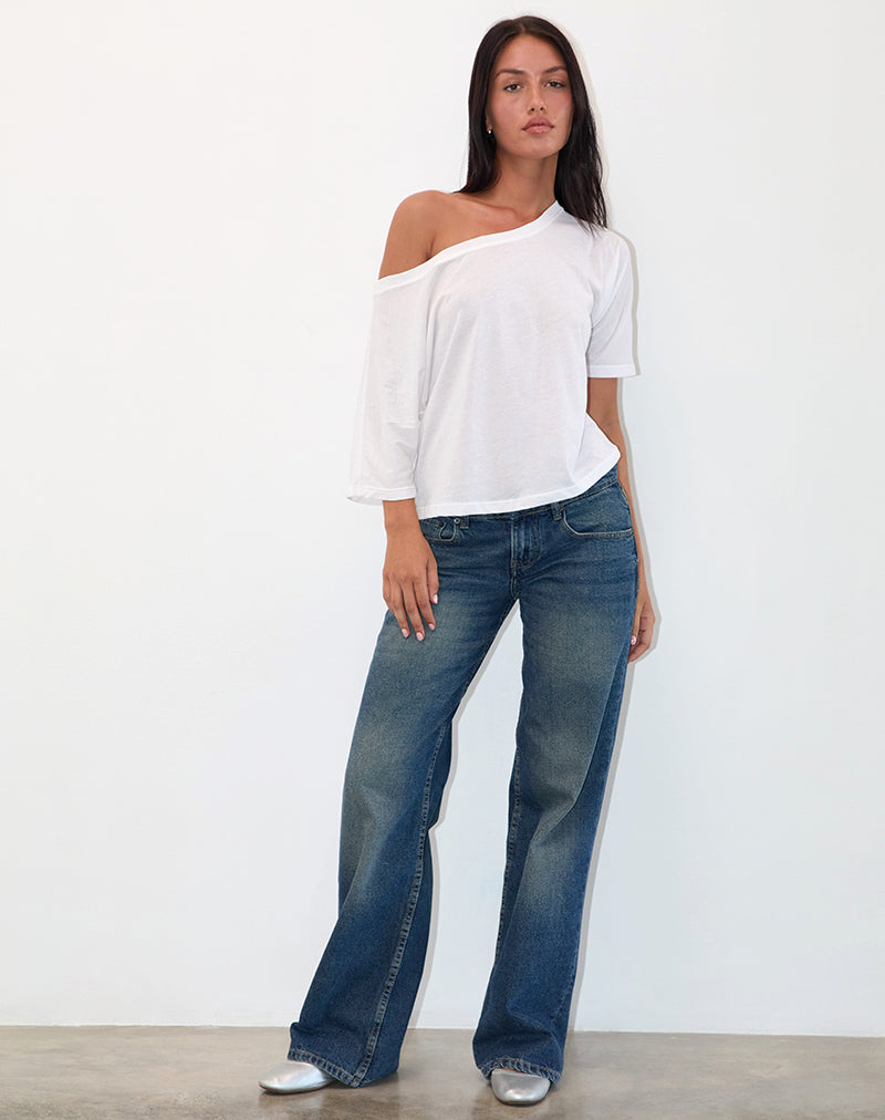 Daman Off Shoulder Basic Jersey Top in White-Nico Sky
