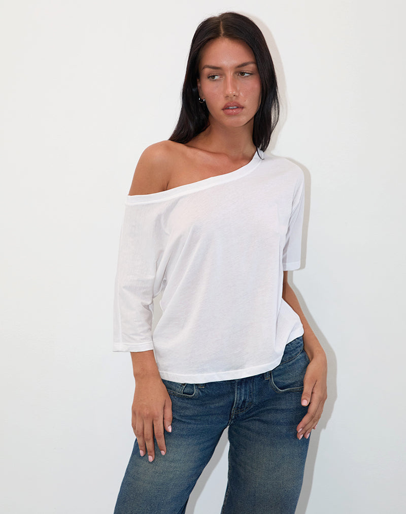 Daman Off Shoulder Basic Jersey Top in White-Nico Sky
